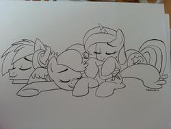 Size: 1024x768 | Tagged: safe, artist:trish forstner, oc, oc only, oc:blank canvas, oc:hoof beatz, oc:mane event, bronycon, bronycon mascots, cuddle puddle, cuddling, cute, hoofevent, sleeping