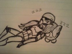 Size: 2048x1536 | Tagged: safe, artist:cross, scootaloo, human, g4, crossover, cute, cutealoo, eyes closed, monochrome, on back, sleeping, star wars, stormtrooper, traditional art, zzz