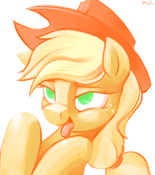 Size: 3000x3382 | Tagged: safe, artist:dimfann, applejack, g4, bedroom eyes, female, high res, solo, tongue out