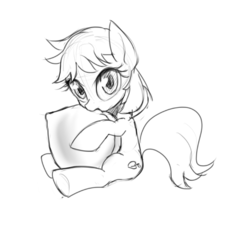 Size: 495x505 | Tagged: artist needed, source needed, safe, peach fuzz, earth pony, pony, g4, cute, female, filly, giant peach, solo