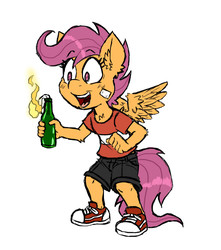 Size: 750x850 | Tagged: dead source, safe, artist:ichibangravity, scootaloo, anthro, g4, female, fire, molotov cocktail, solo, this will end in fire, this will end in tears, this will end in tears and/or death