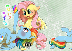 Size: 6260x4488 | Tagged: safe, artist:kiriya, fluttershy, rainbow dash, g4, absurd resolution, cover, doujin, explicit source, female, lesbian, preview, ship:flutterdash, shipping