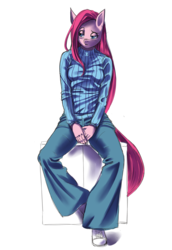 Size: 2031x2952 | Tagged: safe, artist:m@k, pinkie pie, earth pony, anthro, g4, clothes, female, high res, jeans, pinkamena diane pie, pixiv, solo