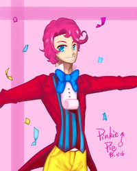 Size: 800x1000 | Tagged: safe, artist:konnosatsuki, pinkie pie, human, g4, bowtie, bubble berry, clothes, humanized, male, rule 63, solo, vest