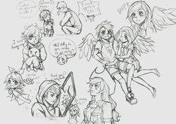 Size: 1181x838 | Tagged: safe, artist:chizu-san308, applejack, derpy hooves, fluttershy, rainbow dash, human, g4, humanized, sketch dump, winged humanization