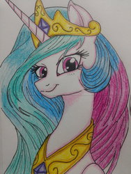 Size: 1024x1365 | Tagged: safe, artist:theroyalprincesses, princess celestia, alicorn, pony, g4, female, smiling, solo, traditional art