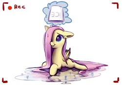 Size: 1000x702 | Tagged: safe, artist:junkiekb, fluttershy, pegasus, pony, g4, cute, female, floppy ears, ice bucket challenge, mare, missing cutie mark, prone, shyabetes, solo, wet mane