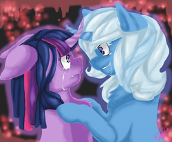 Size: 993x822 | Tagged: safe, artist:camspooks, trixie, twilight sparkle, g4, crying