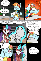 Size: 781x1156 | Tagged: safe, artist:metal-kitty, rainbow dash, rarity, comic:expiration date, g4, abuse, comic, crossover, dashabuse, dexterous hooves, dialogue, expiration date, french fries, glasses, hay fries, magic, mane dye, mannequin, punch, rainbow scout, rainbow-less dash, rarispy, scout (tf2), seduce me, spy (tf2), team fortress 2