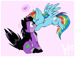 Size: 875x661 | Tagged: safe, artist:espie, artist:ex626akakeon, rainbow dash, oc, oc:skywind, g4, canon x oc, female, heart, kissing, male, shipping, straight