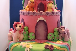Size: 500x332 | Tagged: safe, artist:lupuswynnejones, applejack, fluttershy, pinkie pie, twilight sparkle, g4, cake, irl, photo