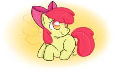 Size: 3000x2000 | Tagged: safe, artist:pillonchou, apple bloom, g4, adorabloom, cute, female, high res, prone, signature, simple background, smiling, solo, transparent background