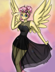 Size: 700x916 | Tagged: safe, artist:smisa, fluttershy, anthro, g4, clothes, dress, female, solo, sunglasses