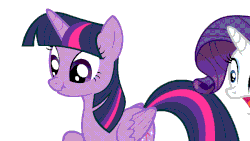 Size: 950x534 | Tagged: safe, artist:themightyshizam, rarity, twilight sparkle, alicorn, pony, unicorn, g4, animated, butt licking, eye shimmer, female, horn, licking, lip quiver, long mane, makeup, mare, meh, nose wrinkle, open mouth, random, reaction image, scrunchy face, silly, tongue out, twilight sparkle (alicorn), vibrating, wat, wide eyes