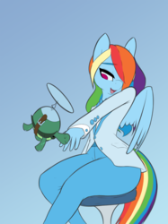 Size: 800x1067 | Tagged: safe, artist:nivrozs, rainbow dash, tank, anthro, g4, clothes, hips, kissing, rainbow dash always dresses in style, tuxedo, wide hips