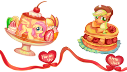 Size: 1398x800 | Tagged: safe, artist:marihico, applejack, fluttershy, g4, dessert