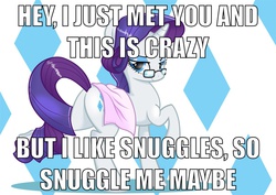 Size: 1228x868 | Tagged: safe, artist:wonkysole, edit, rarity, g4, bedroom eyes, butt, call me maybe, glasses, image macro, imma snuggle you, looking at you, looking back, meme, plot, raised hoof, smiling, snuggling, solo, towel