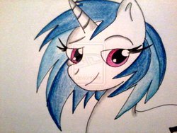 Size: 1024x768 | Tagged: dead source, safe, artist:littlemissaly, dj pon-3, vinyl scratch, g4, deviantart watermark, female, obtrusive watermark, solo, traditional art, watermark