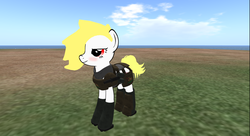 Size: 1368x745 | Tagged: safe, oc, oc only, oc:aryanne, 3d, blushing, body armor, gmod, second life, smiling, solo, standing, video game, wrong eye color
