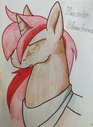 Size: 704x960 | Tagged: safe, artist:09mawes, oc, oc only, oc:fenrir bloodmoon, pony, unicorn, looking at you, solo, traditional art