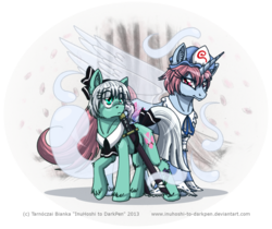 Size: 900x757 | Tagged: safe, artist:inuhoshi-to-darkpen, konpaku youmu, ponified, saigyouji yuyuko, touhou, unshorn fetlocks