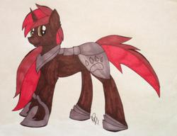 Size: 960x737 | Tagged: safe, artist:09mawes, oc, oc only, oc:fenrir bloodmoon, pony, unicorn, armor, guard, looking at you