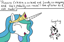 Size: 1200x800 | Tagged: safe, princess celestia, oc, oc:zot, zebra, g4, ask, eyes closed, fangirl, fangirling, flailing, open mouth, smiling, tumblr