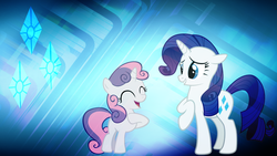 Size: 1920x1080 | Tagged: safe, artist:slb94, rarity, sweetie belle, g4, cutie mark, singing, sisters, vector, wallpaper