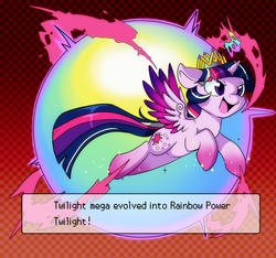 Size: 1280x1196 | Tagged: safe, artist:lustrous-dreams, twilight sparkle, alicorn, pony, g4, female, mare, mega evolution, parody, pokémon, rainbow power, solo, twilight sparkle (alicorn)