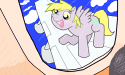 Size: 801x481 | Tagged: safe, derpy hooves, pegasus, pony, g4, aircraft, artifact, female, mare, nightmare at 20000 feet, plane, solo