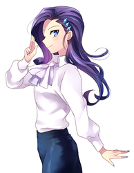 Size: 650x837 | Tagged: safe, artist:re_ghotion, rarity, human, g4, aside glance, colored pupils, female, humanized, looking at you, nail polish, simple background, smiling, solo, white background