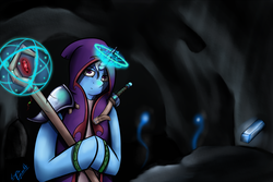 Size: 1200x800 | Tagged: safe, artist:lupo-lycanth, trixie, g4, arcane magic, cave, magic, staff