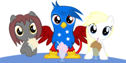 Size: 3608x1807 | Tagged: safe, artist:accu, oc, oc only, oc:aryanne, oc:george, oc:veronika, griffon, :3, :o, blonde, cafe, cute, drinking, filly, group, group photo, happy, inkscape, looking at you, milkshake, nazipone, simple background, smiling, soviet, soviet russia, soviet union, spread wings, transparent background, united states, vector