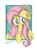 Size: 1216x1622 | Tagged: safe, artist:melodenesa, fluttershy, pegasus, pony, g4, female, floppy ears, flower in hair, looking away, portrait, simple background, smiling, solo, wings