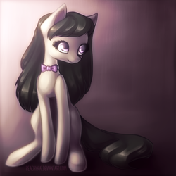 Size: 800x800 | Tagged: safe, artist:peachykat, octavia melody, earth pony, pony, g4, bowtie, cute, female, mare, sitting, solo, tavibetes