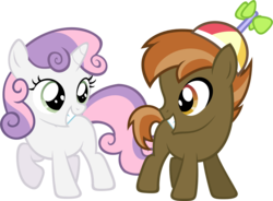 Size: 1489x1093 | Tagged: safe, artist:zacatron94, button mash, sweetie belle, earth pony, pony, unicorn, g4, colt, duo, duo male and female, female, filly, foal, male, simple background, transparent background