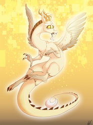 Size: 1164x1577 | Tagged: safe, artist:c-puff, discord, draconequus, g4, black ooze, blank eyes, corrupted, floating, gold background, golden eyes, male, simple background, solo, story in the comments, symmetrical, tar, vomit, wing fluff, wings