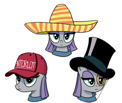 Size: 700x591 | Tagged: safe, artist:foudubulbe, maud pie, pony, comic:damp rocks, g4, cap, hat, monocle, monocle and top hat, profile, simple background, sombrero, top hat