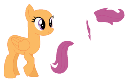 Size: 582x379 | Tagged: safe, artist:selenaede, scootaloo, pegasus, pony, g4, base, folded wings, hairless, no tail, side view, simple background, solo, tail, white background, wings