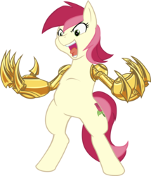 Size: 900x1045 | Tagged: safe, artist:rainbowplasma, roseluck, cyborg, earth pony, pony, g4, bipedal, claws, hand, open mouth, solo