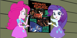 Size: 1366x686 | Tagged: safe, edit, edited screencap, screencap, pinkie pie, rarity, equestria girls, g4, poster