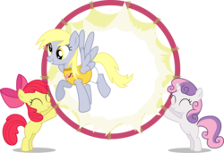 Size: 8192x5599 | Tagged: safe, artist:mewtwo-ex, apple bloom, derpy hooves, sweetie belle, earth pony, pegasus, pony, unicorn, equestria games (episode), g4, ^^, absurd resolution, bipedal, equestria games, eyes closed, female, filly, foal, legs together, mare, simple background, transparent background, trio, trio female, vector