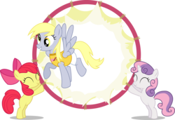 Size: 8192x5599 | Tagged: safe, artist:mewtwo-ex, apple bloom, derpy hooves, sweetie belle, earth pony, pegasus, pony, unicorn, equestria games, g4, my little pony: friendship is magic, ^^, absurd resolution, bipedal, eyes closed, female, filly, foal, legs together, mare, simple background, the equestria games, transparent background, trio, trio female, vector