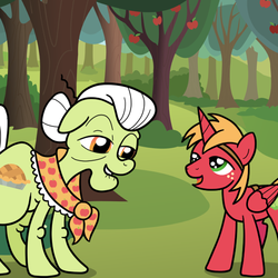 Size: 555x555 | Tagged: safe, artist:drawponies, big macintosh, granny smith, g4, best princess, clothes, costume, princess big mac, sweet apple acres