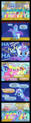 Size: 4000x15798 | Tagged: safe, artist:jeatz-axl, blues, bon bon, caramel, carrot top, cherry berry, daisy, derpy hooves, doctor whooves, flower wishes, golden harvest, lily, lily valley, lyra heartstrings, meadow song, minuette, noteworthy, roseluck, sweetie drops, time turner, trixie, pegasus, pony, g4, absurd resolution, abuse, cape, clothes, comic, crying, everyone is a douche, female, flower trio, hat, humiliation, mare, sad, savage, small, stage, trixie's cape, trixie's hat, trixiebuse
