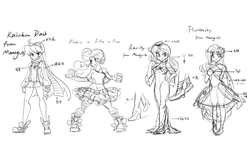 Size: 1985x1200 | Tagged: safe, artist:daikoku, fluttershy, pinkie pie, rainbow dash, rarity, g4, chinese, manegirls, monochrome, parody, skullgirls