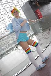 Size: 640x960 | Tagged: safe, artist:deceptiveromance, rainbow dash, human, g4, clothes, cosplay, irl, irl human, midriff, photo, shorts