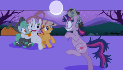 Size: 770x436 | Tagged: safe, artist:brianblackberry, apple bloom, scootaloo, smarty pants, sweetie belle, twilight sparkle, earth pony, pegasus, pony, unicorn, g4, clothes, costume, cutie mark crusaders, female, filly, foal, lock shock and barrel, mare, nightmare night, the nightmare before christmas, twilight snapple, unicorn twilight