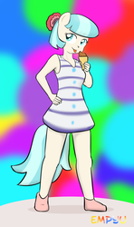 Size: 590x1000 | Tagged: safe, artist:empyu, coco pommel, earth pony, anthro, g4, female, ice cream, solo