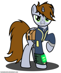 Size: 2500x3000 | Tagged: safe, artist:koshakevich, oc, oc only, oc:littlepip, pony, unicorn, fallout equestria, clothes, fanfic, fanfic art, female, high res, hooves, horn, jumpsuit, looking at you, mare, pipboy, pipbuck, saddle bag, show accurate, simple background, smiling, solo, teeth, transparent background, vault suit, vector